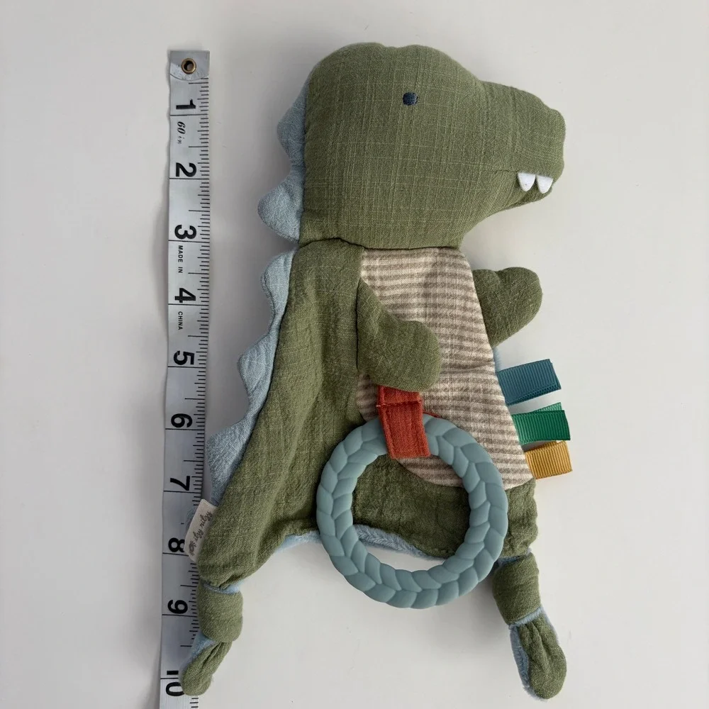 Itzy Ritzy Dino Muslin Lovey‎ Security Blanket with Silicone Teether Green Blue